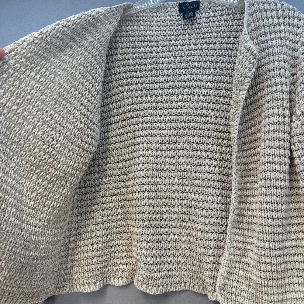 Sigrid Olsen Cardigan Women's L Beige 46% Silk Neutral Business Casual Sweater - Picture 2 of 10